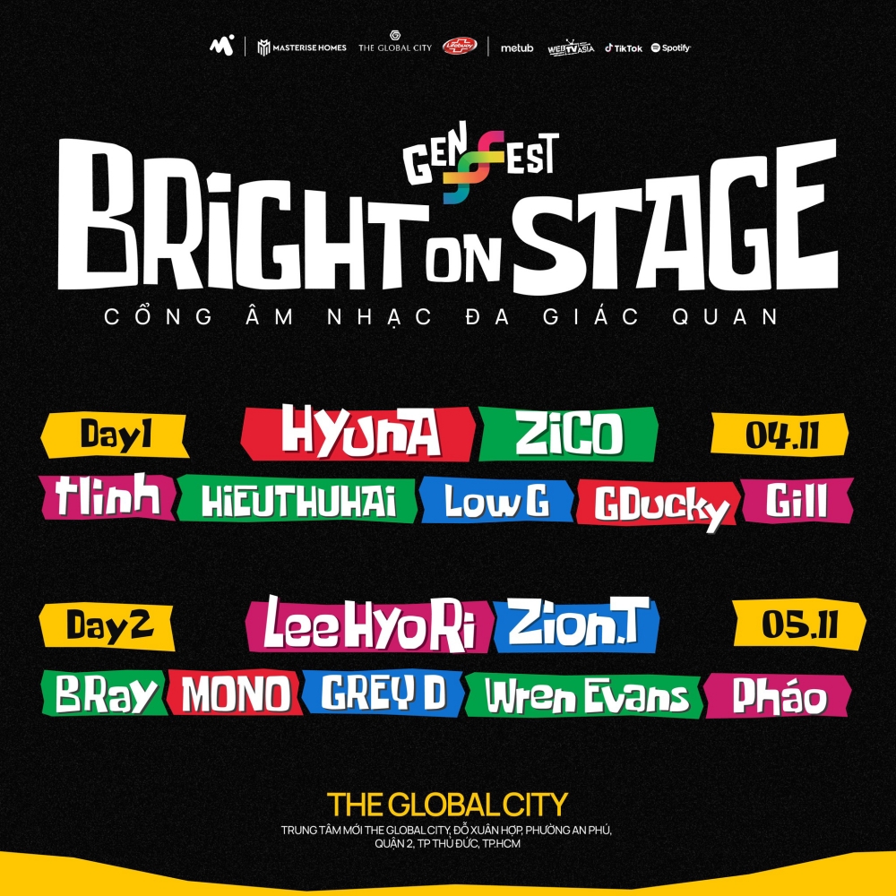 Lee Hyo Ri, Zion.T, HyunA, ZICO và B Ray, MONO, HIEUTHUHAI tham gia GENfest